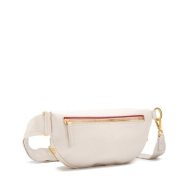Medium Charles crossbody bag in white pebble leather with brushed gold hardware.