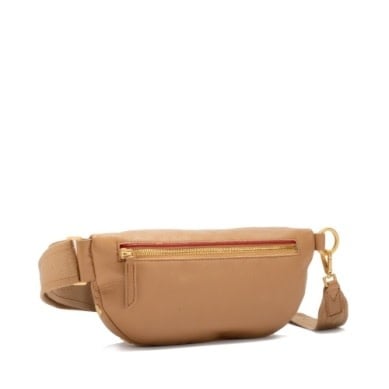 Charles crossbody bag in oxblood red pebble leather with brushed gold hardware and adjustable strap.