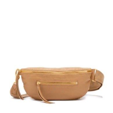 Charles crossbody bag in toasted tan pebble leather with brushed gold hardware