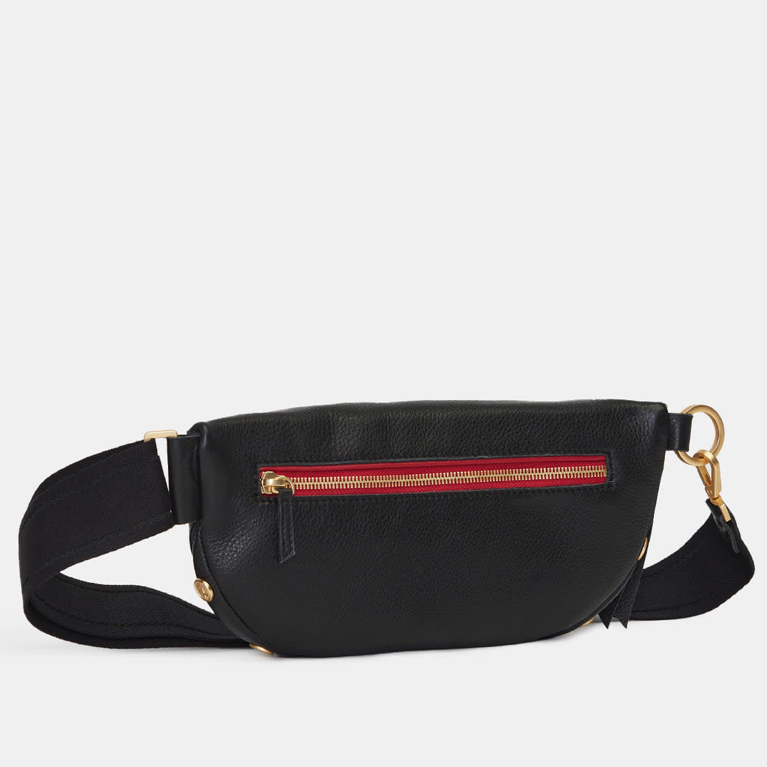 Back view of the Charles crossbody bag in oxblood red pebble leather with brown undertones and brushed gold hardware.