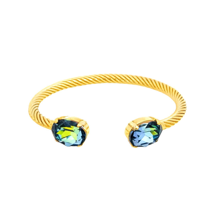 Gold plated brass cuff bracelet with oval shape and high quality crystals
