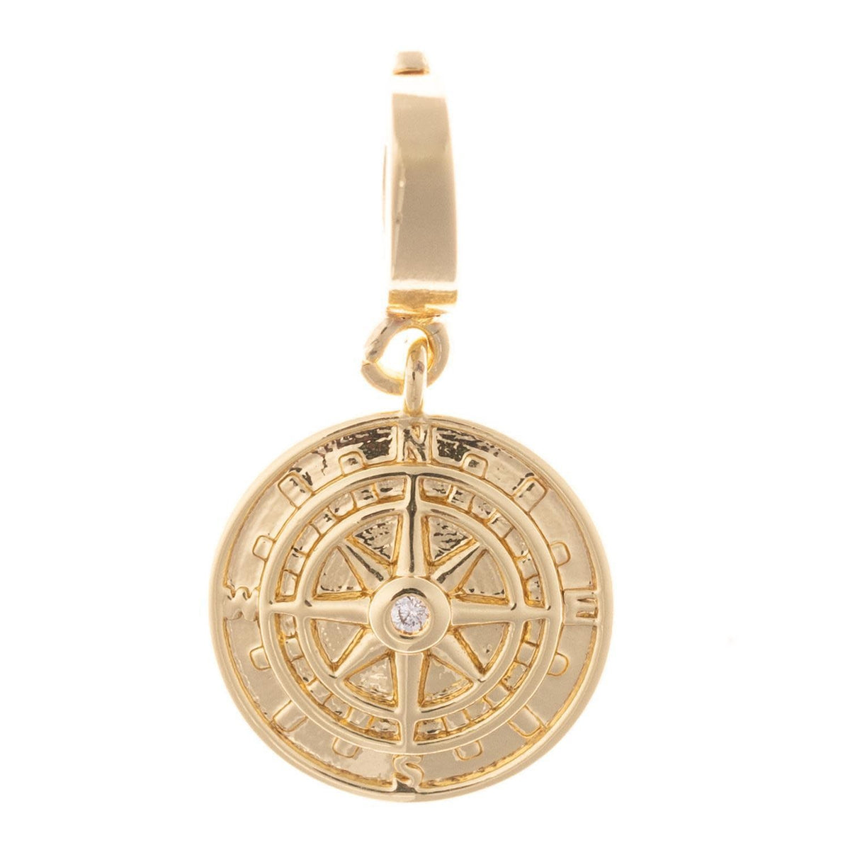Gold-plated Adventure Compass charm with a nickel-free hypoallergenic finish.