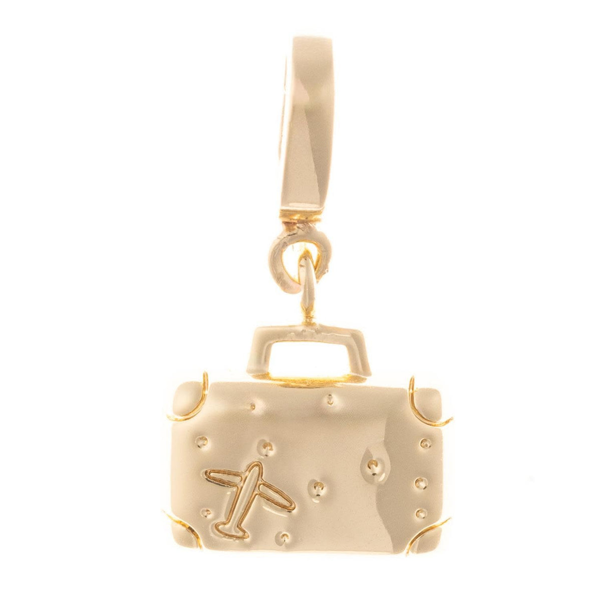 Gold-plated Adventure Suitcase charm with a handle detail