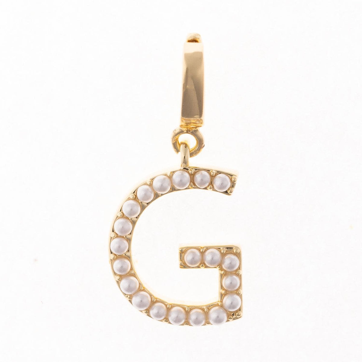 Avery initial charm in .5-inch length with 18k gold plating and a clasp attachment.