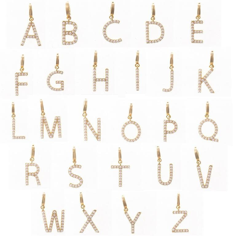 Avery initial charm in .5 inch length with 18k gold plating and nickel-free hypoallergenic clasp.