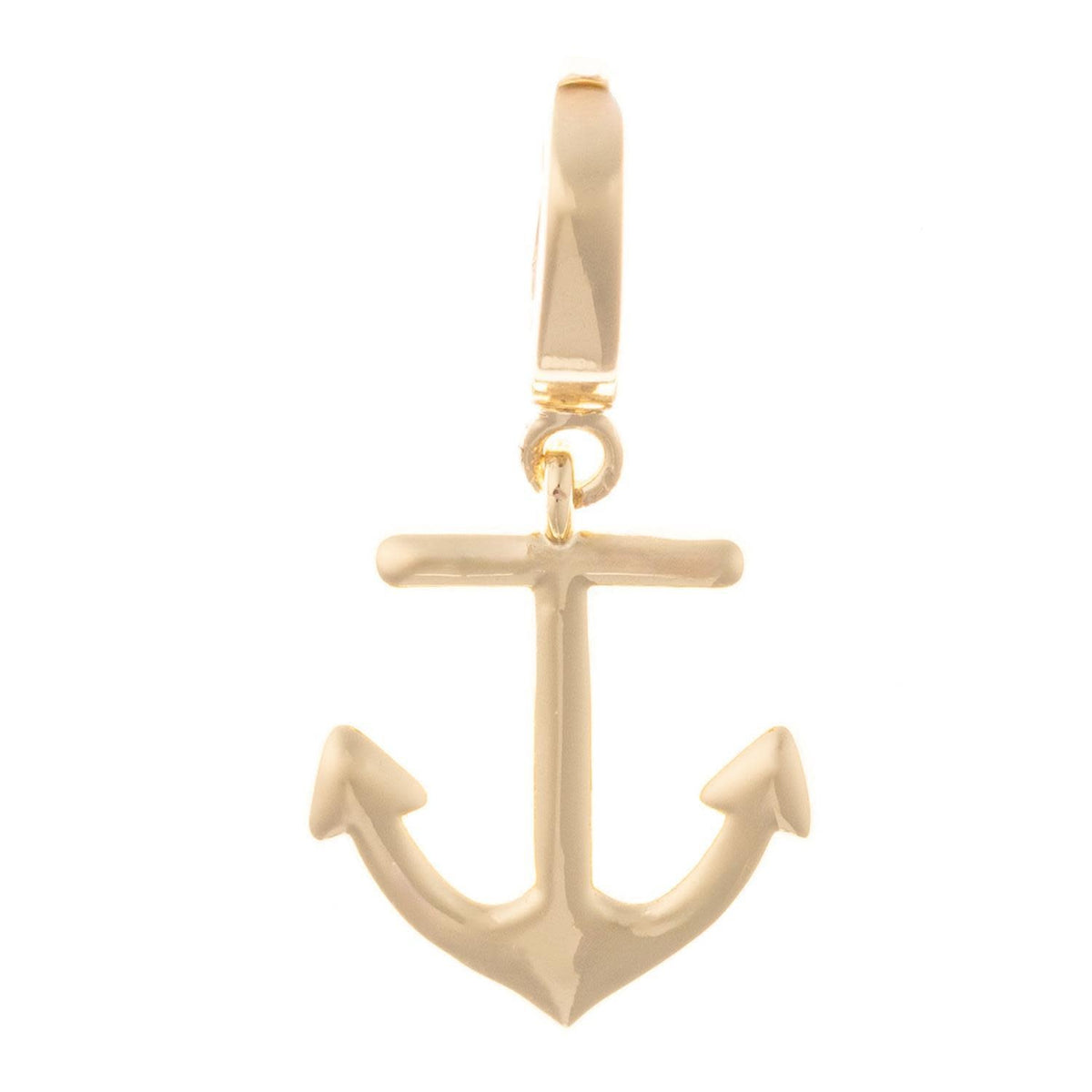 Gold plated anchor charm with a clasp attachment.