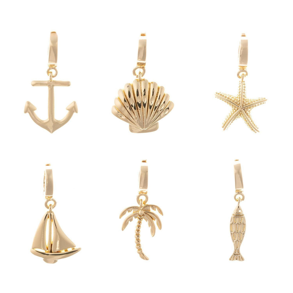 Coastal Charm necklace detail: .5-inch circular charm in gold-plated metal with nickel-free hypoallergenic finish.