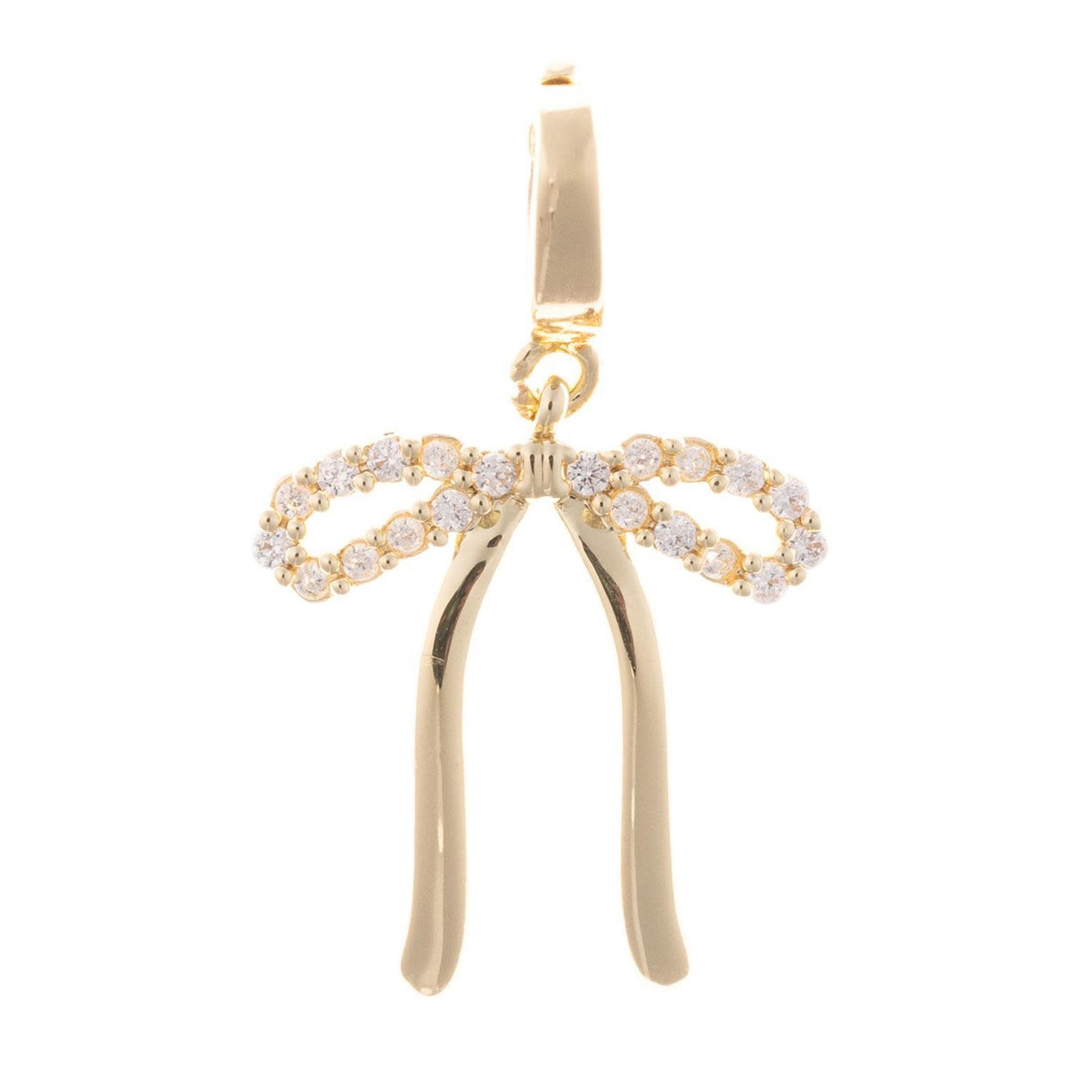 Gold plated bow charm with nickel-free hypoallergenic clasp