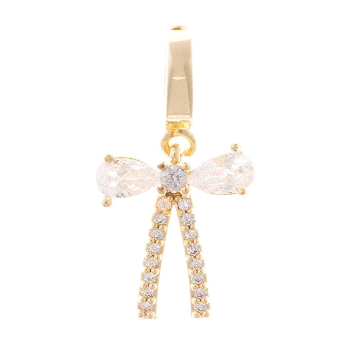 Gold-plated bow-shaped charm with a heart detail on an adjustable chain.