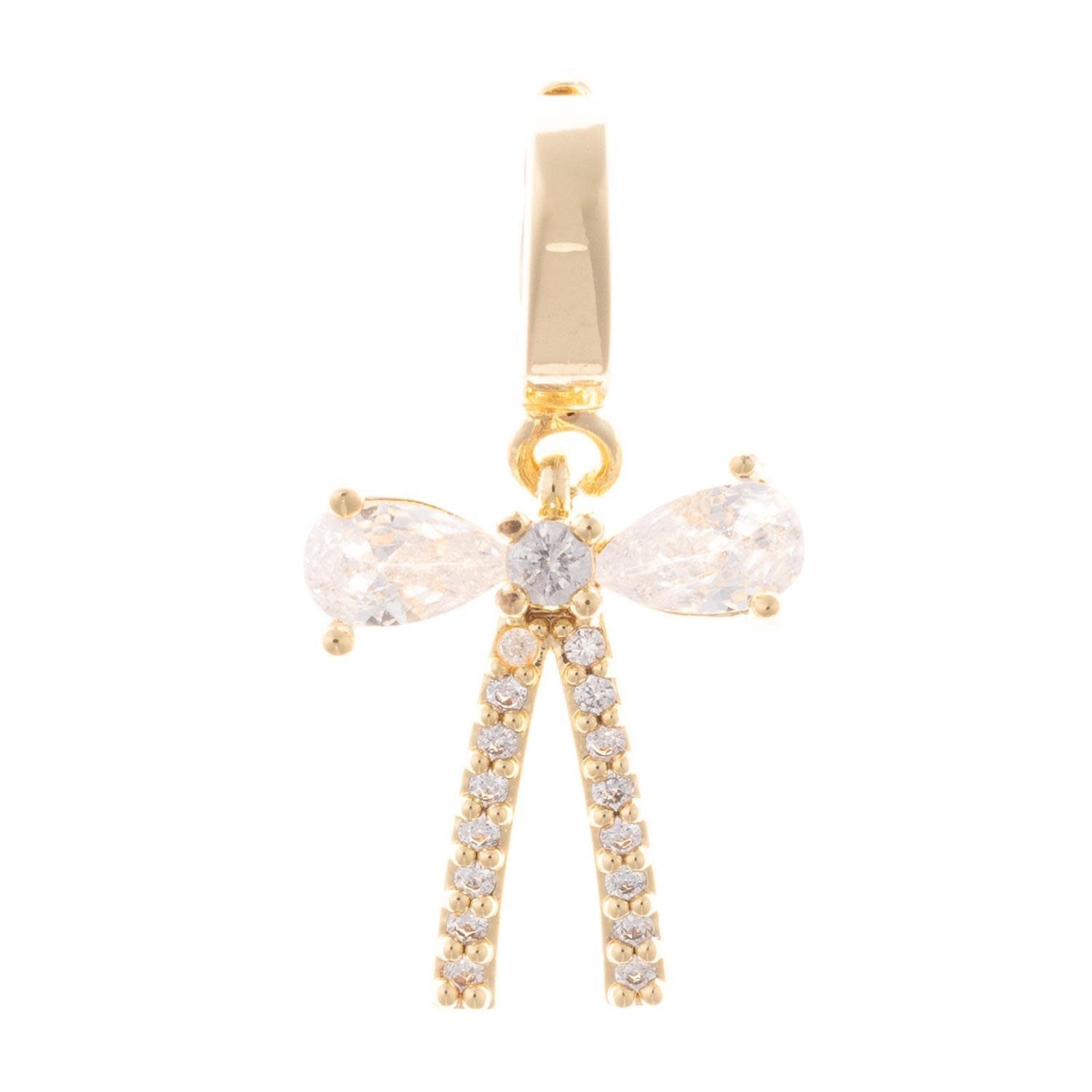 Gold-plated bow-shaped charm with a heart detail on an adjustable chain.