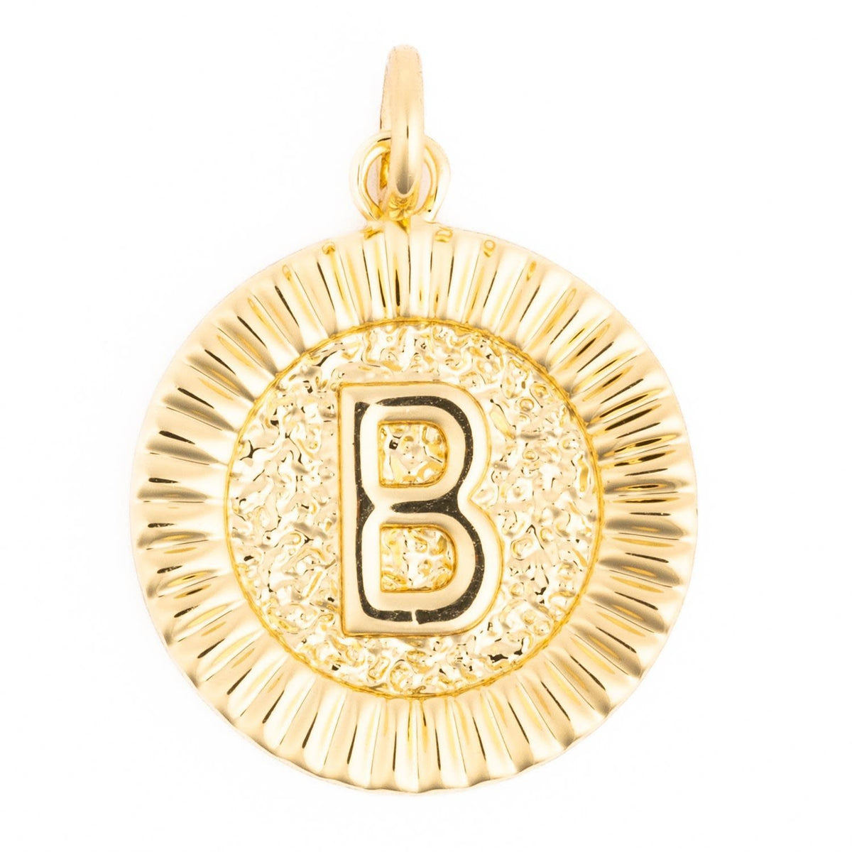 Gold initial charm necklace featuring the letter M with a small heart accent.