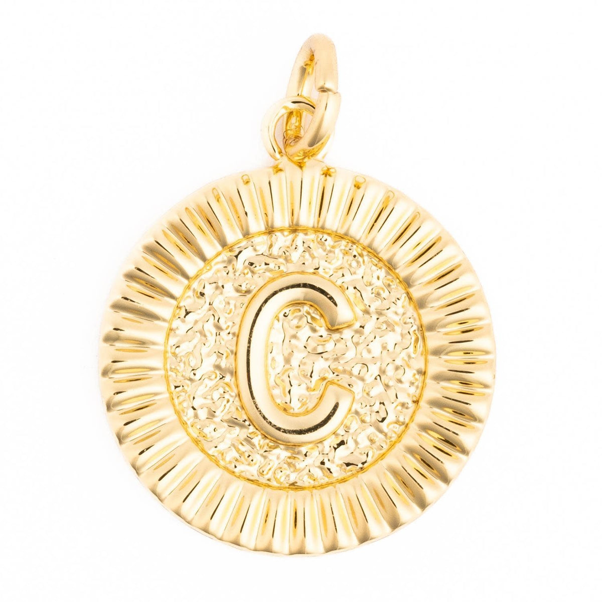 Gold initial charm necklace featuring the letter M on a delicate chain.