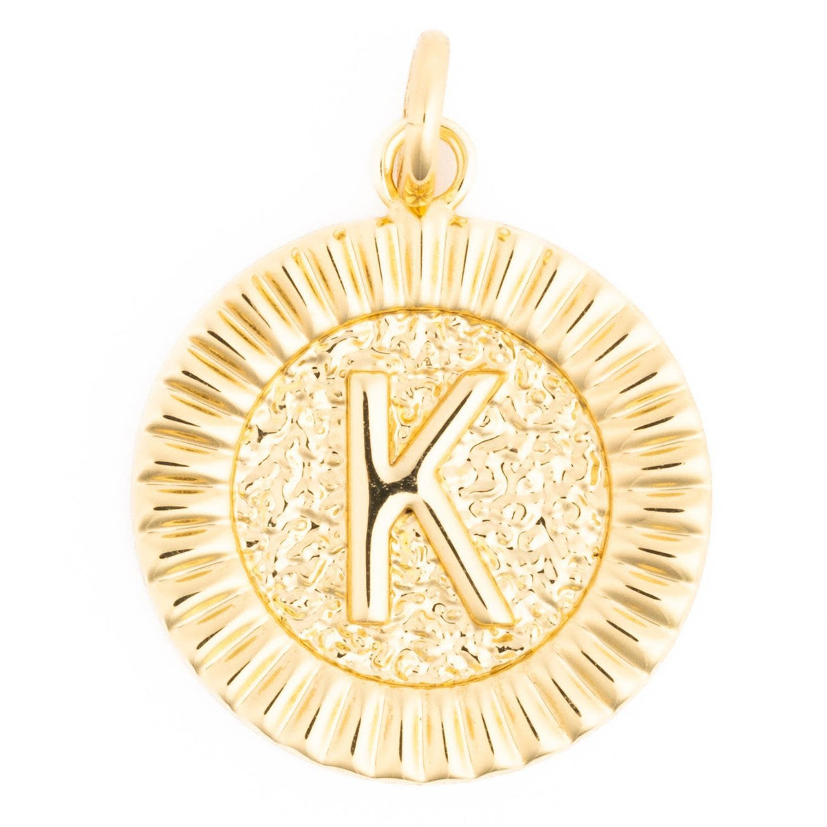 Gold initial charm necklace featuring the letter M with a delicate chain.