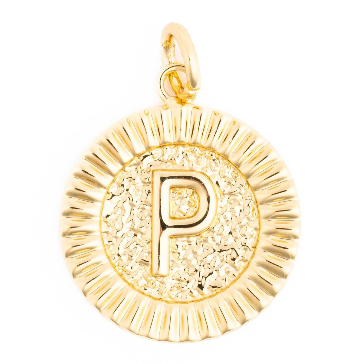 Gold initial charm necklace featuring the letter M on a delicate chain.