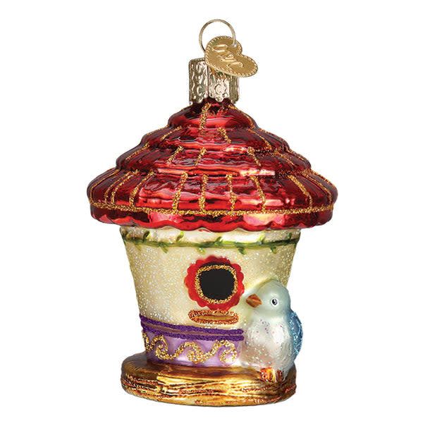 Glassblower birdhouse ornament with whistle flame detail