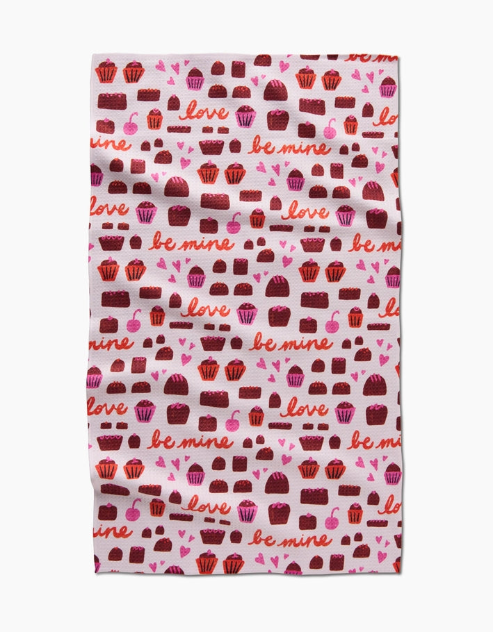 Recycled polyester waffle weave kitchen tea towel with single-sided print.