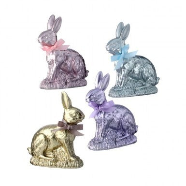 9-inch resin chocolate bunny with foil accents on a white background