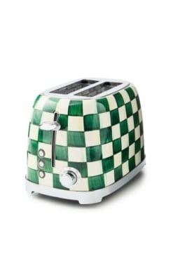 Stainless steel check-patterned two-slice toaster with vertical slots