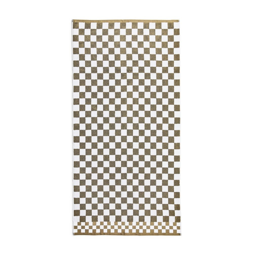 Plush cotton check bath towel in contrasting tones with a rectangular silhouette.