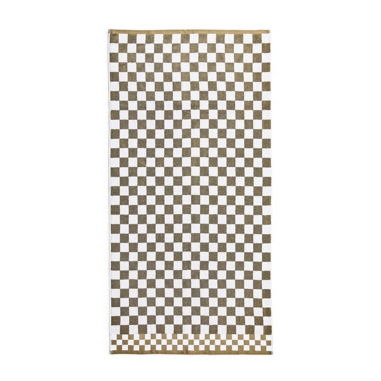 Plush cotton check bath towel in contrasting tones with a rectangular silhouette.