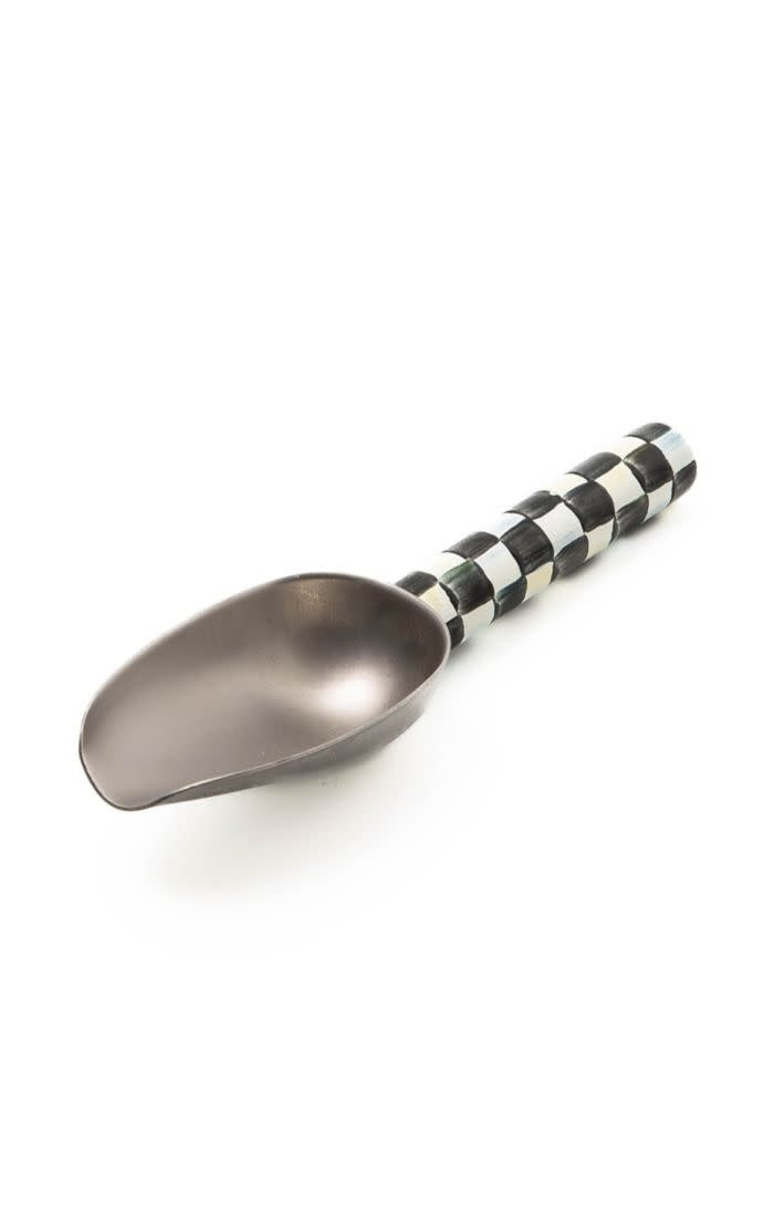 Small stainless steel scoop with hand-painted check enamel pattern