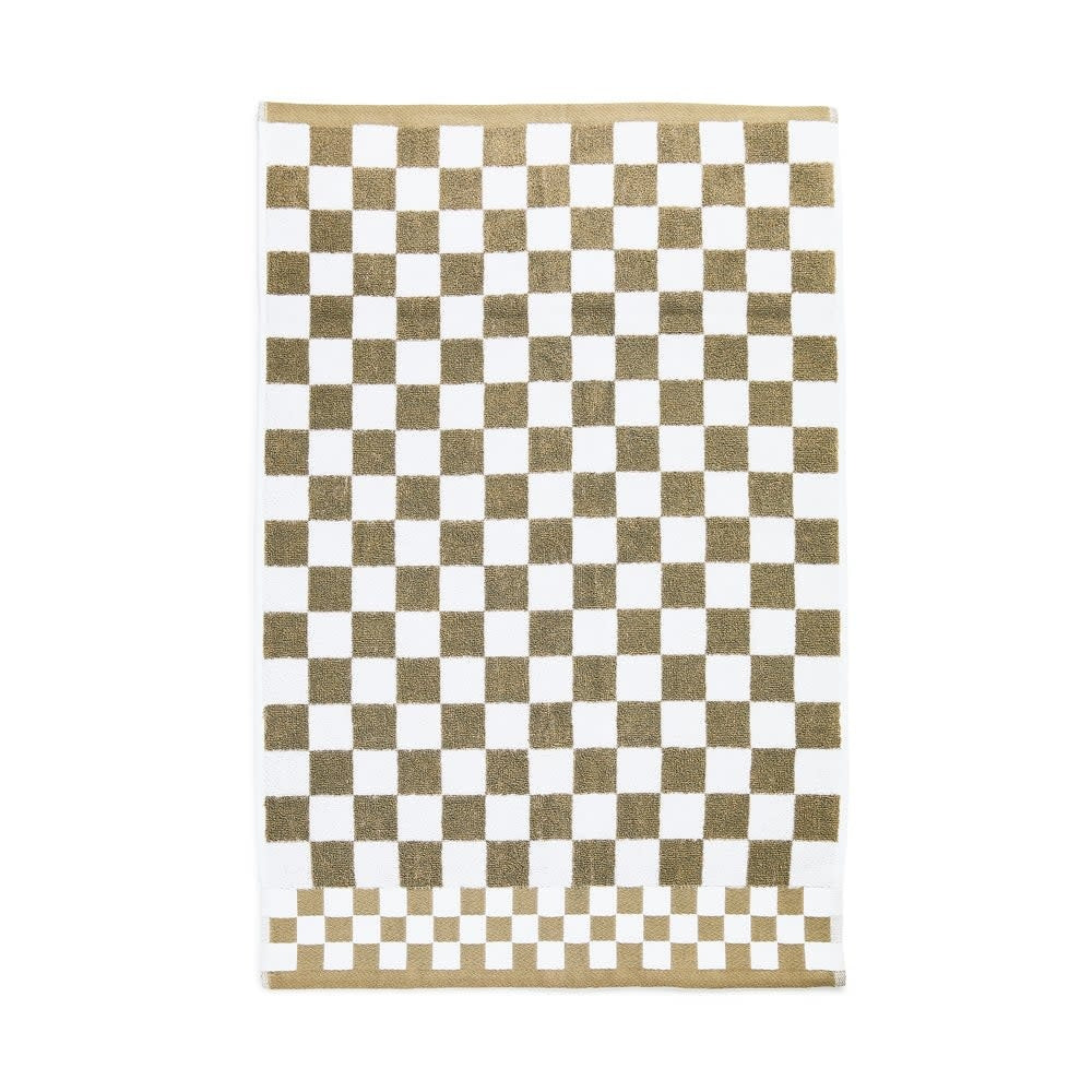 Check hand towel made of cotton with a warm tone featuring a checkered pattern.