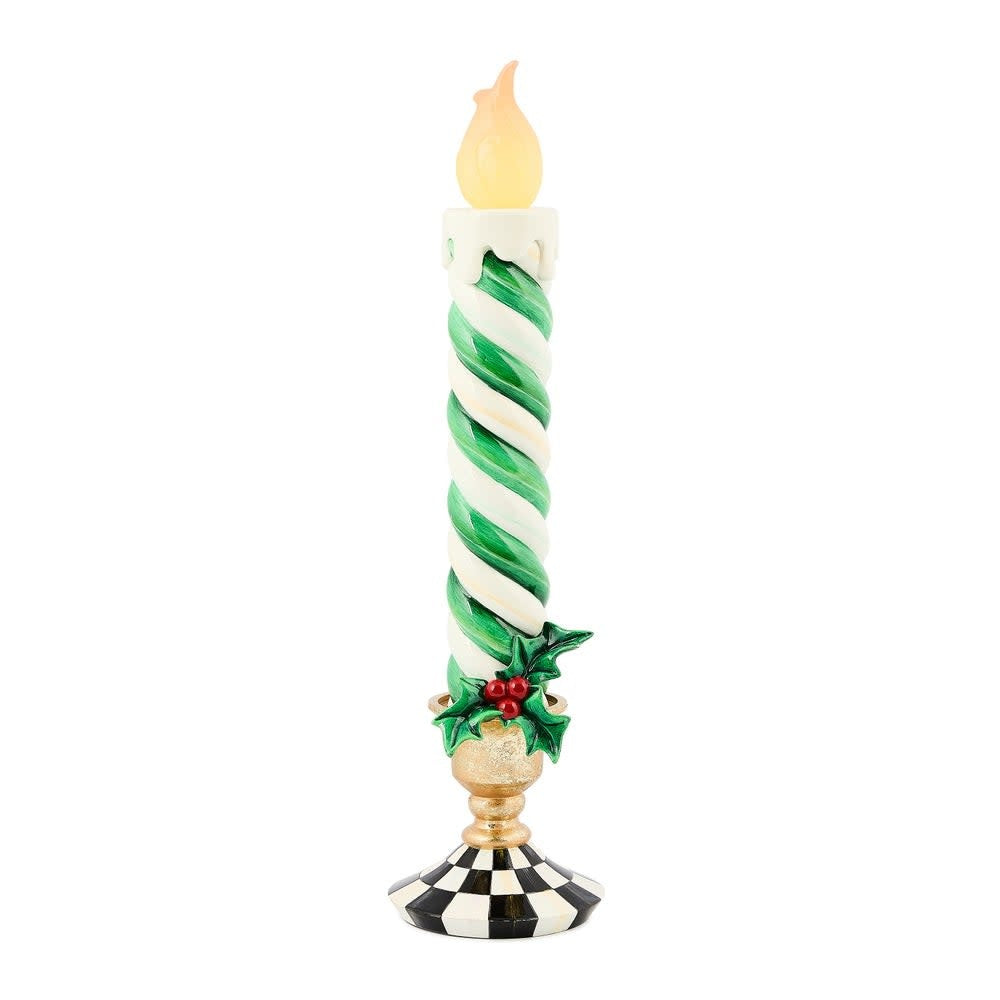 Green resin retro candle with illuminated flame detail
