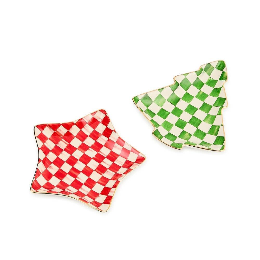 Ceramic trinket tray with star and tree patterns in festive colors