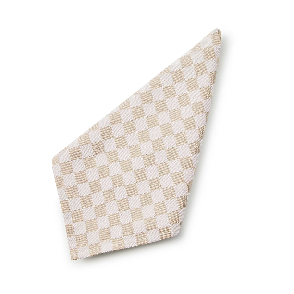 Set of four woven jacquard check napkins in white cotton with a grid pattern.