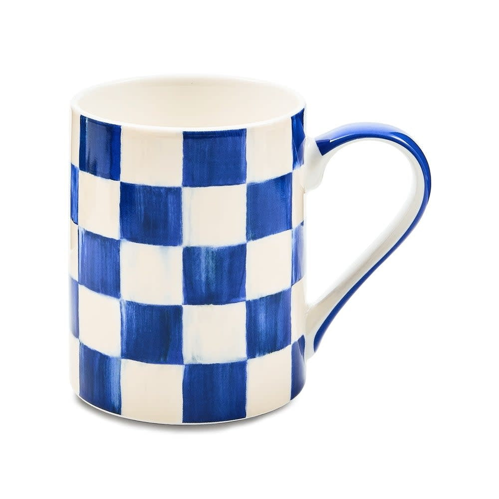 White porcelain mug with black checkered pattern