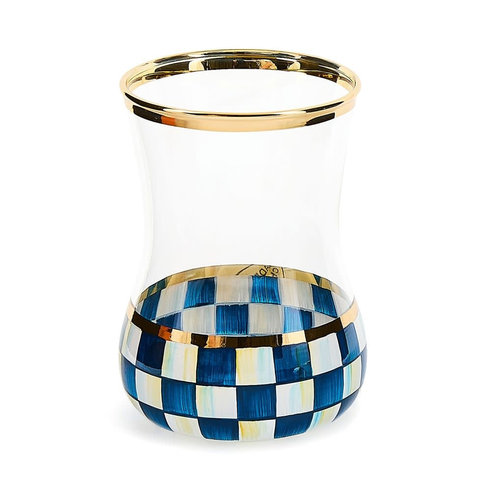 Hand-painted checkered glass tea cup with gold lustre embellishment