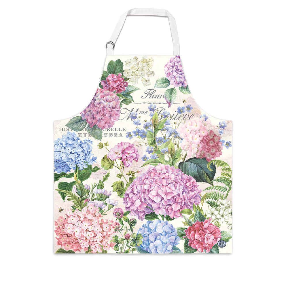 Wild hydrangea cotton chef apron with adjustable neck D-rings
