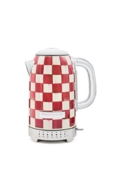 Check electric kettle with cherry red speckled stainless steel finish