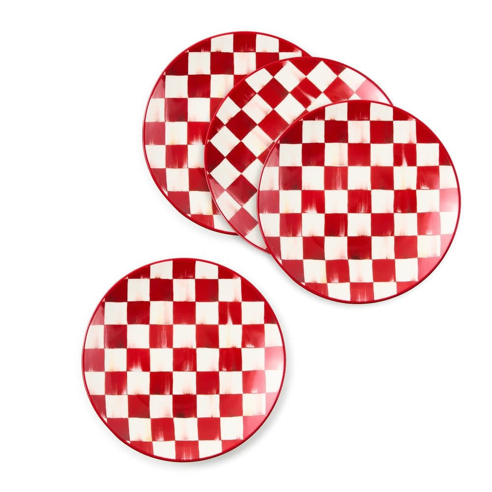 Cherry Check stoneware salad plate with hand-painted banding on a white background