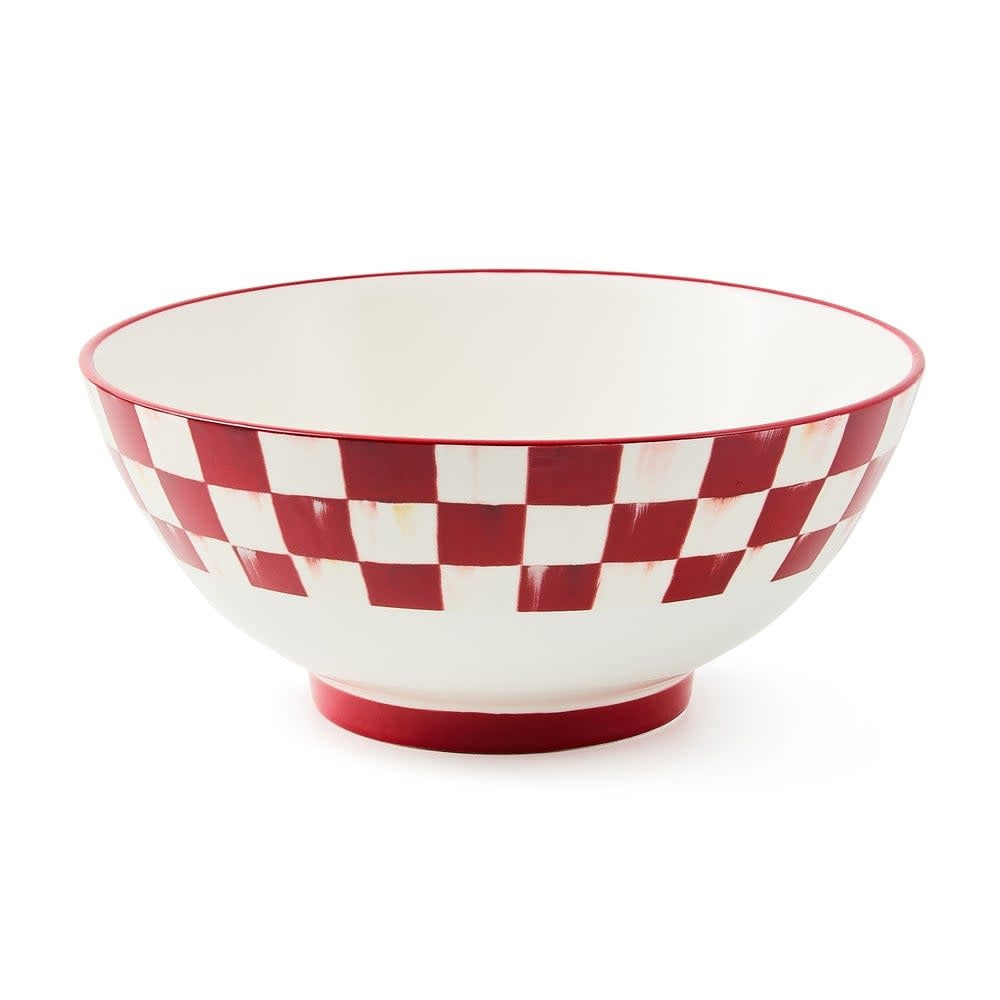 Cherry Check stoneware serving bowl with hand-painted banding and transfer decoration pattern.