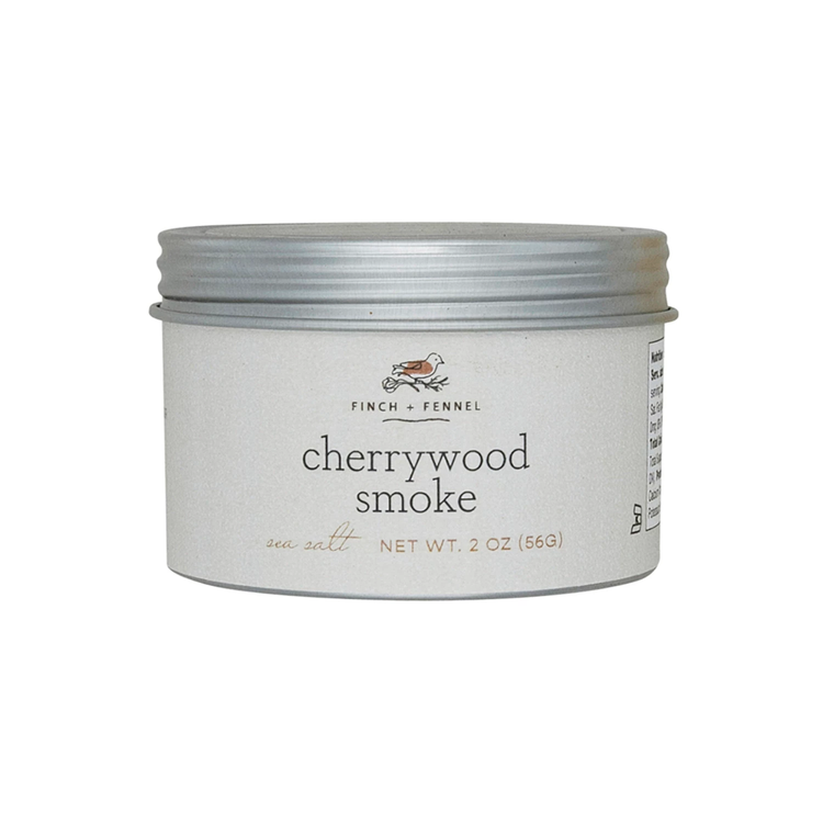 Cherrywood Smoked Sea Salt container with a subtle smoky flavor profile.