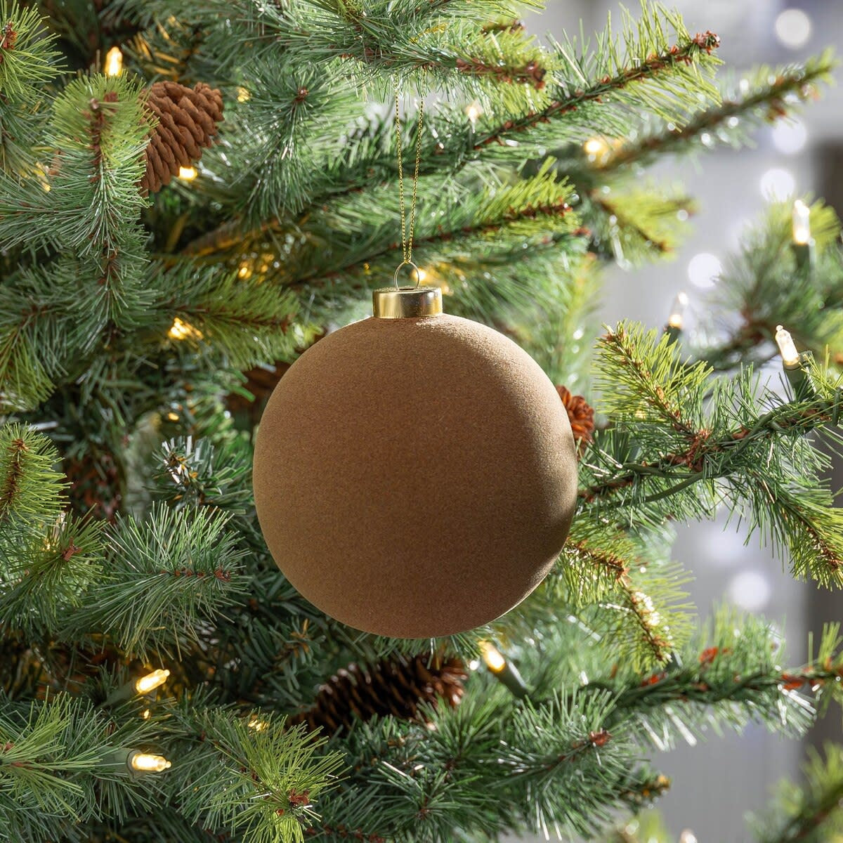Glass Christmas ornament with chestnut flocked finish