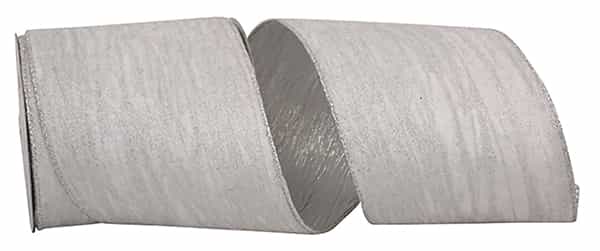 4-inch white and silver glitter velvet crushed metallic lame backed wired edge ribbon.
