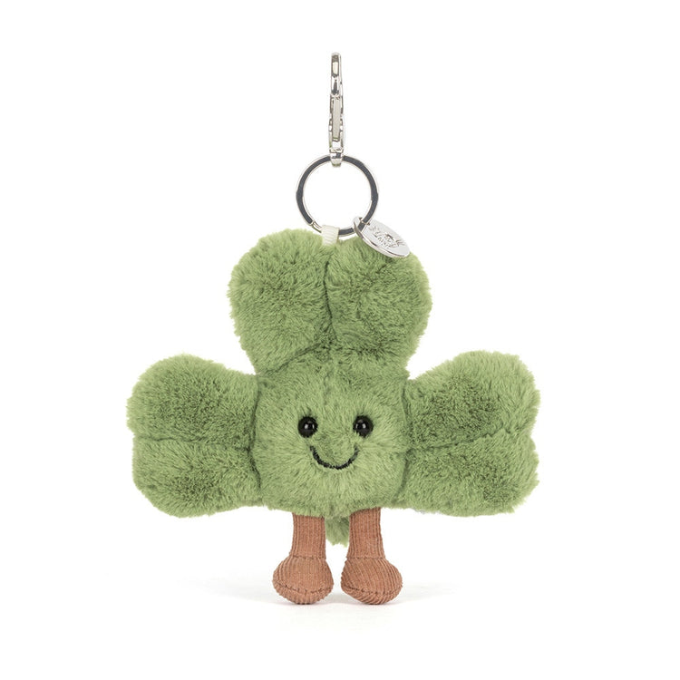 Amuseables Siofra Shamrock bag charm made of green polyester with cotton accents and a hard eye attachment loop.