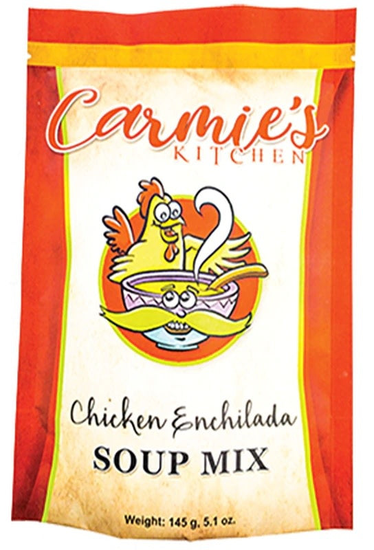 Bag of Chicken Enchilada Soup Mix with visible seasoning ingredients