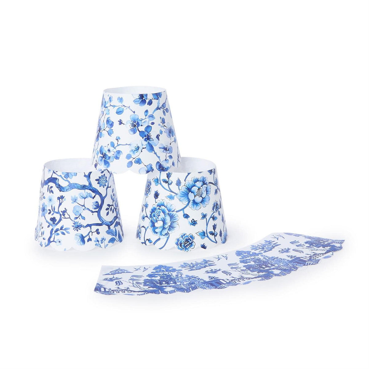 Chinoiserie paper shade cover with an Asian-inspired floral pattern in a neutral tone.