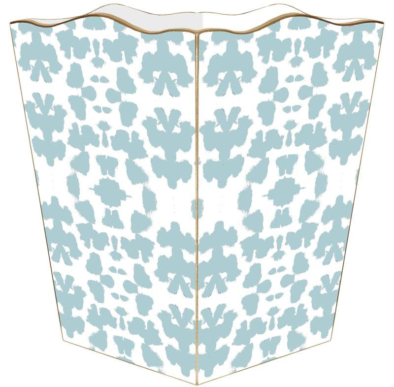 Scalloped-top wastepaper basket with gold-painted edges on a water-resistant exterior.