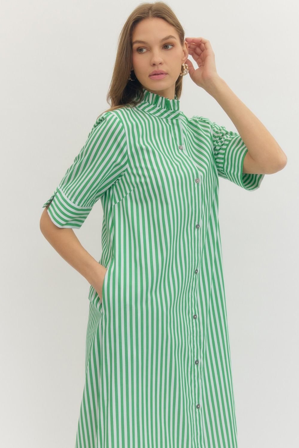 Ella Stripe ¾ Sleeve Midi Dress