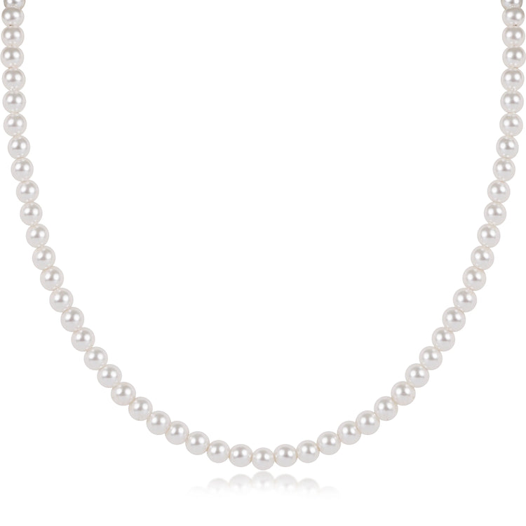 Classic pearl choker necklace with 3mm crystal beads on a 15-inch chain.