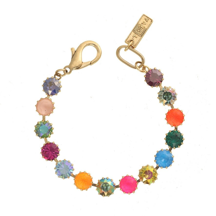 Watermelon mix crystal bracelet on antique gold plated brass chain
