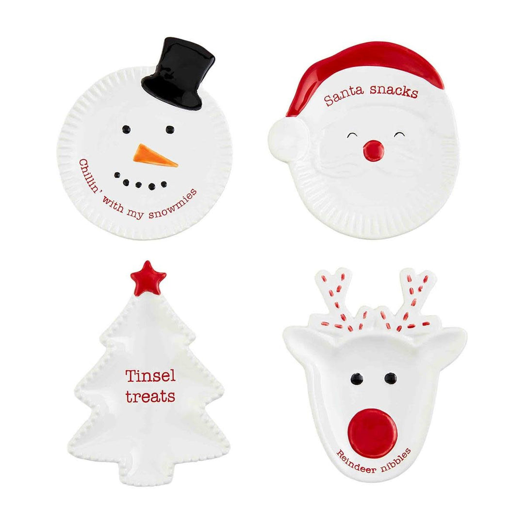 Hand-painted dolomite ceramic appetizer plate with Christmas sayings in a square silhouette.