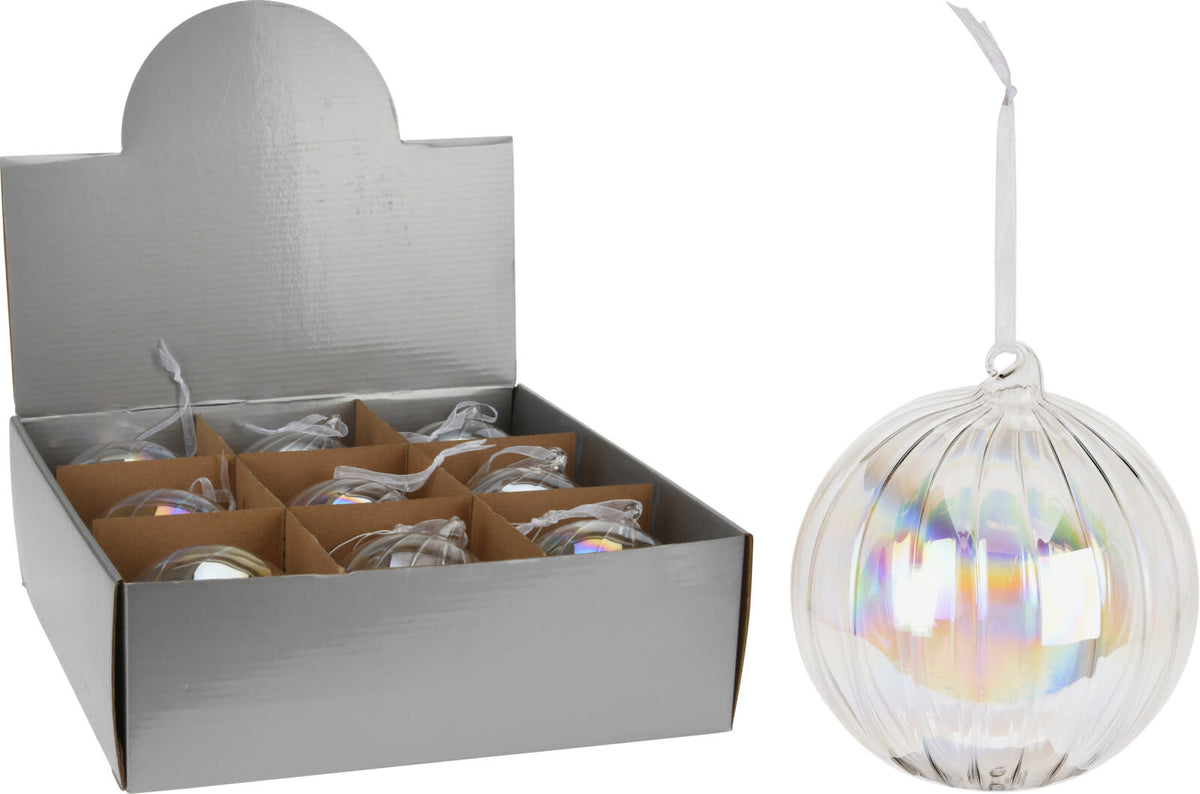 Pearl-striped round Christmas ornament with classic festive design