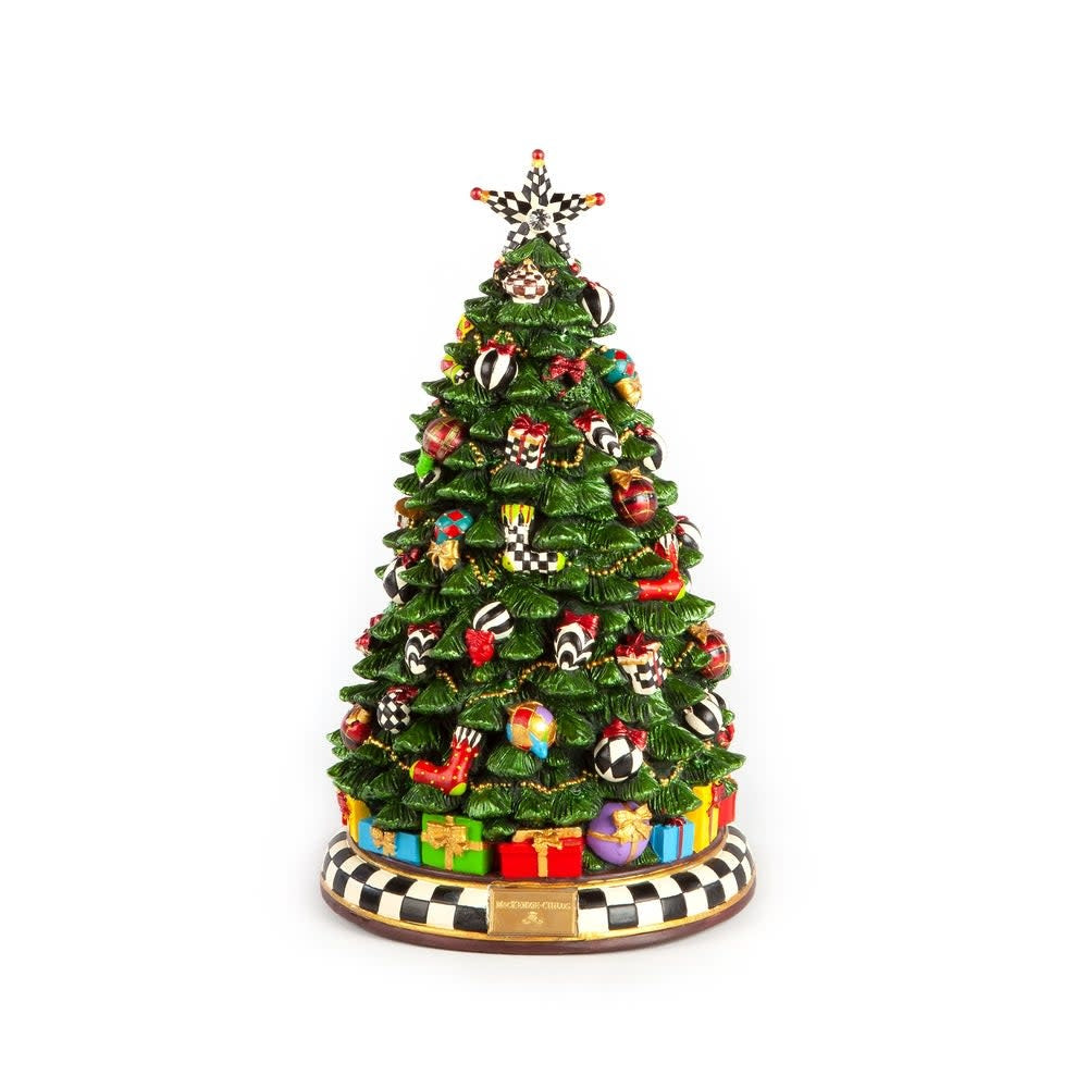 Resin Christmas Carol Tree figurine with a green tree silhouette playing Jingle Bells.