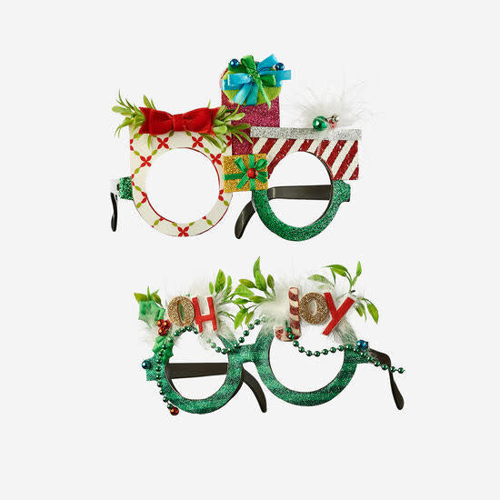 PVC Christmas glasses with festive holiday designs in red and green colors.