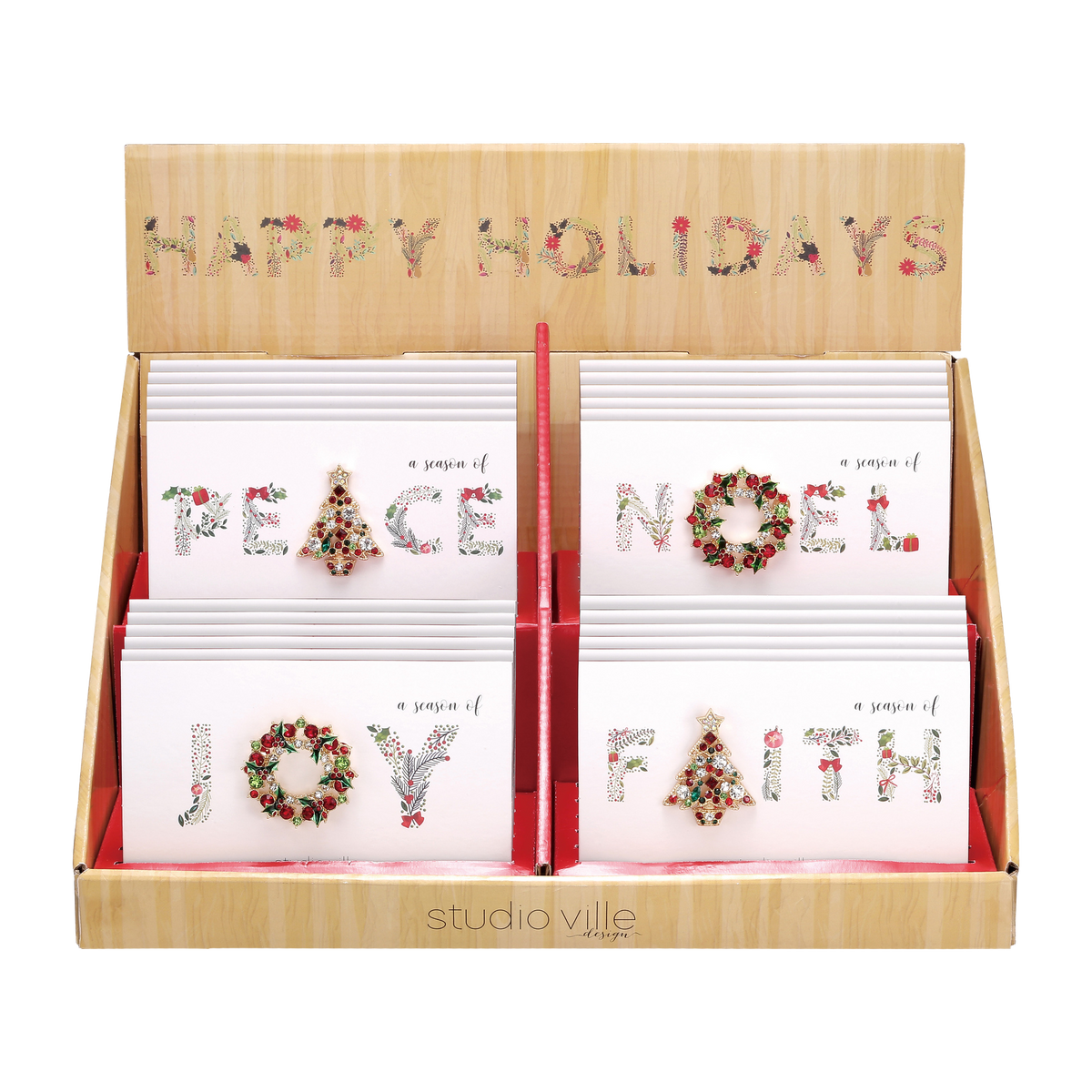 Metal Christmas glitz pin featuring festive holiday designs.